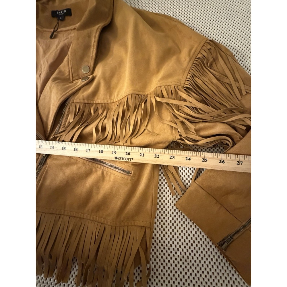 SHEIN Faux Leather Fringe Moto Jacket L/XL Western Grunge Cowgirl Festival Crop - Picture 9 of 12
